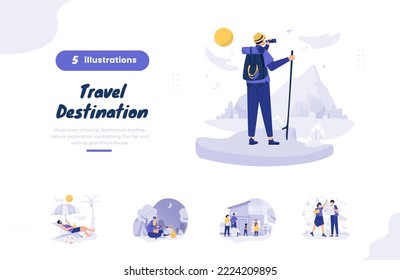 Travel destination, nature exploration, vacation day illustration bundle pack