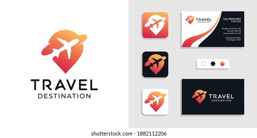 logotipo de ubicación de destino de viaje y plantilla de diseño de tarjeta de visita