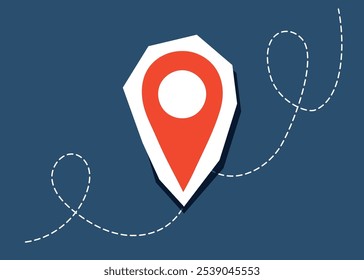 Travel destination point on blue background. Travel object. Flat style illustration.