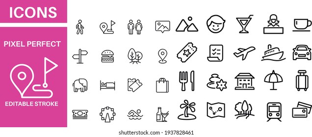 Travel Destination - set of thin line vector icons