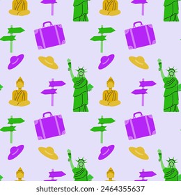 Travel destinations summer seamless pattern. Can used for textile, cover design, posters. Modern flat style.