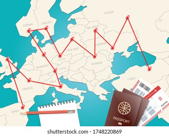 Reiseziele Vektorkonzept mit Karte
