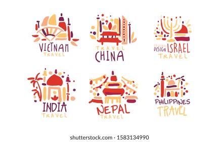 Travel to Different Countries Vector Labels and Logos Set