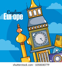 Travel and discover europe card over sky background