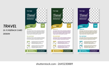 Travel dl flyer design template. Creative Rack card design layout.