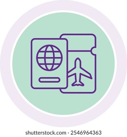 Ícone do documento de viagem que representa a identificação essencial, as permissões e os documentos para viagens internacionais, perfeito para destacar as necessidades de passaporte, visto e documentação de viagem com um profissional 