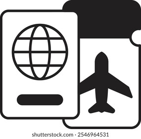 Ícone do documento de viagem que representa a identificação essencial, as permissões e os documentos para viagens internacionais, perfeito para destacar as necessidades de passaporte, visto e documentação de viagem com um profissional 