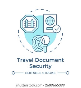 Travel document security soft blue concept icon. Strict ID verification protocols. Goal of border management. Round shape line illustration. Abstract idea. Graphic design. Easy to use in presentation
