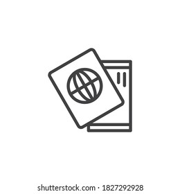 Icono de línea de documentos de viaje. signo de estilo lineal para concepto móvil y diseño web. Icono de vector de contorno de pasaportes y pasaportes. Símbolo, ilustración del logotipo. Gráficos vectoriales