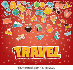 Travel  - Doodle Elements Poster. Thin Line Icons. Vector Illustration