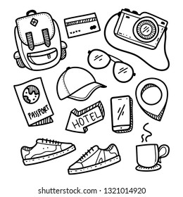Travel doodle icon set