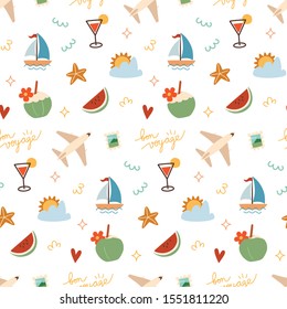 Travel Doodle Seamless Background Vector Illustration