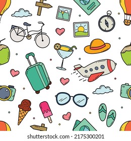 Dibujo vectorial de fondo sin fisuras del patrón de viaje