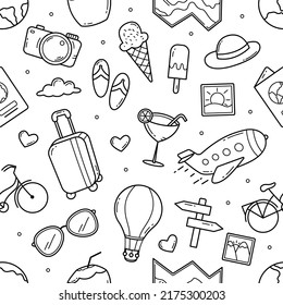 Travel doodle seamless pattern background vector illustration