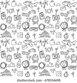 Travel Doodle Seamless Pattern Background