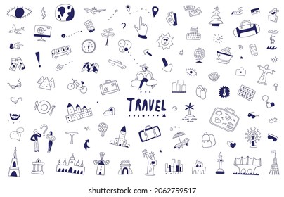 travel doodle set, vector background 
