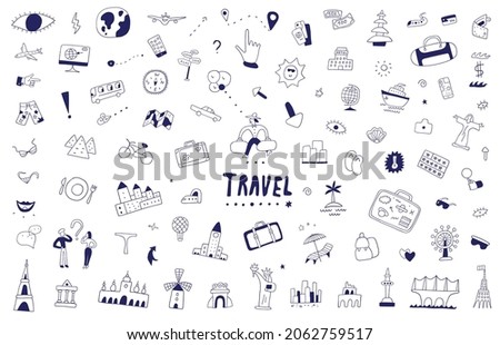 travel doodle set, vector background 

