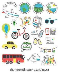 Travel doodle set vector illustration
