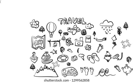 Travel doodle set.Creative typography for prints and posters, t-shirt,baby clothes,scrapbooking,congratulations cards. Vector.