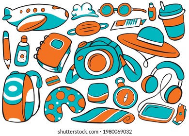 Travel Doodle Vector in Flat Design Style