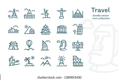 Travel doodle vector icon collection