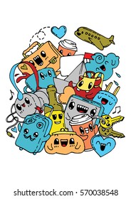 Travel doodles. Coloring pages for kids. for adult anti stress coloring book