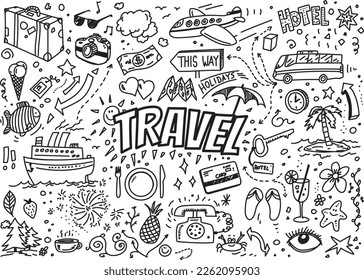 Travel doodles, hand drawn vector illustration