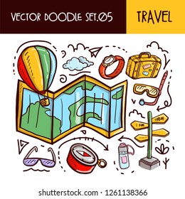 Travel Doodles Icon. Vector Illustration Set