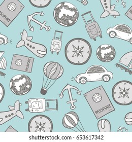 Travel doodles seamless background