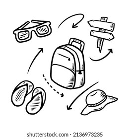 travel doodles set hand drawn vector illustration