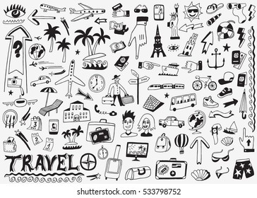 travel doodles sketch icons