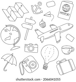 travel doodles Vector Drawing image ready for color filling
