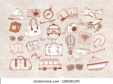Travel doodles in vintage style