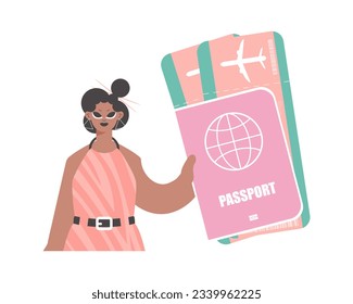 Travel of Dreams. Energetic lady with Around the world id and Carrier Tickets.