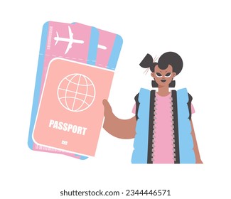 Travel of Dreams. Energized lady with Around the world id and Carrier Tickets.