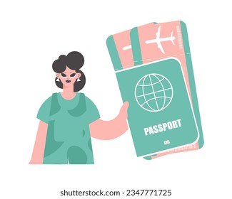 Travel of Dreams. Energized lady with Around the world id and Carrier Tickets.