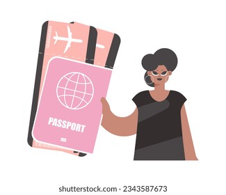 Travel of Dreams. Energized woman with Around the world id and Carrier Tickets.