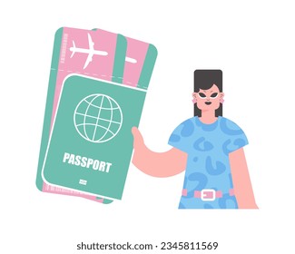 Travel of Dreams. Energized woman with Around the world id and Carrier Tickets.