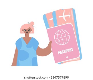 Travel of Dreams. Energized woman with Around the world id and Carrier Tickets.