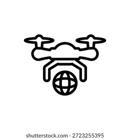 Icono de dron de viaje, Vector de línea