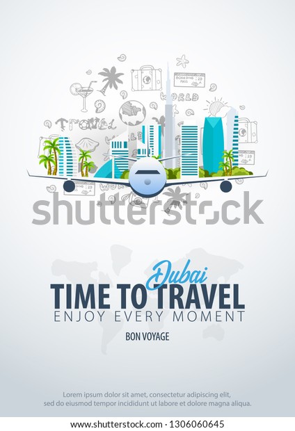 Travel Dubai Uae Time Travel Banner Holidays Stock Image