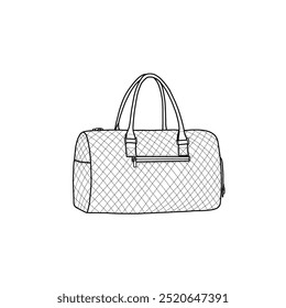 Bolso de viaje, bolso de hospital, bolso de mano, bolso de asa superior arte de línea. Ilustración de doodle de Vector de contorno. Aislado en un fondo blanco