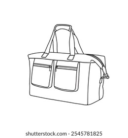 Bolso de viaje con bolsillos dobles impermeable, bolso de mano bolso de viaje para hombres o mujeres icono de Vector arte de línea Un diseño de Vector editable de la manija superior. Aislado en un fondo blanco.