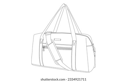 Travel Duffle Bag, Vector Illustration, Bag Outline Template, Fashion Flats Sketch, Vector Clip Art Template