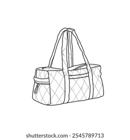 Bolso de viaje impermeable, bolso de viaje acolchado de mano para mujeres icono de Vector línea de arte. Un diseño de Vector editable del bolso de hombro. Aislado en un fondo blanco.