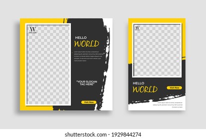 Travel Editable minimal square banner template. White black yellow background color with geometric shapes for social media post, story and web internet ads. Vector illustration