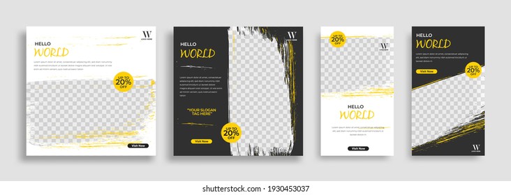 Travel Editable Minimal Square Banner Template. Black Yellow White Background Color With Geometric Shapes For Social Media Post, Story And Web Internet Ads. Vector Illustration