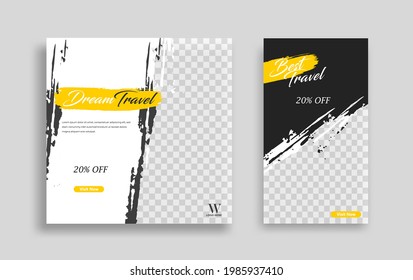 Travel Editable minimal square banner template. yellow white background color with geometric shapes for social media post and web internet ads. Vector illustration	