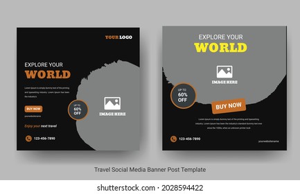 Travel Editable minimal square banner template. 