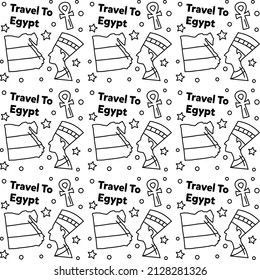 Travel to Egypt doodle seamless pattern vector design. Pyramid, spinx , Map, Flag are icons identic with Egypt